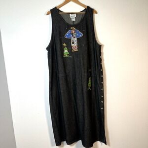 Quacker Factory Womens Christmas Dress Sz 2X Jumper Angel Black Casual Sequin